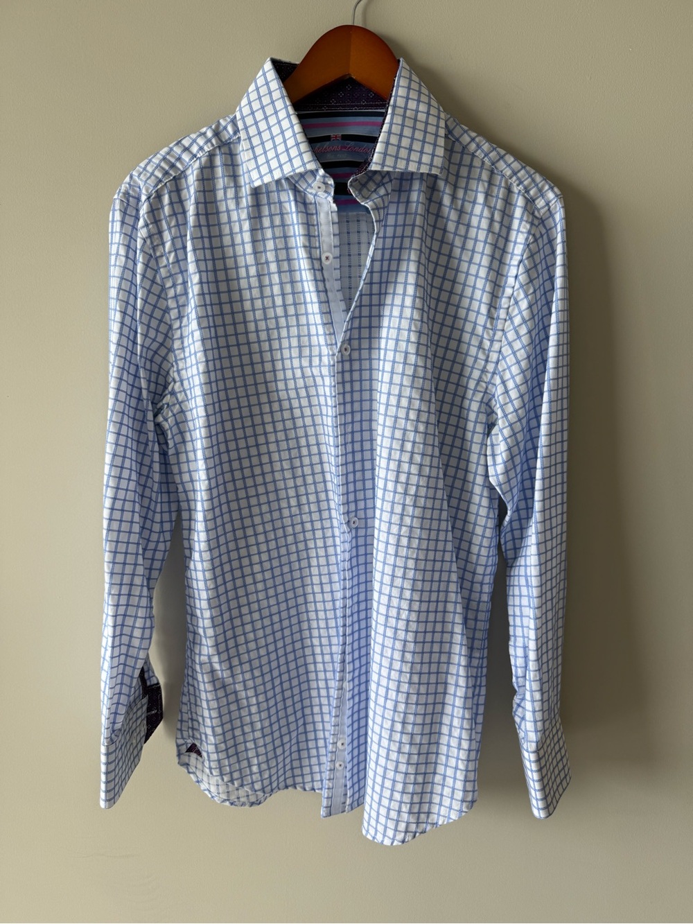 Michelsons Light Blue Windowpane long sleeve button down Shirt - Men Medium